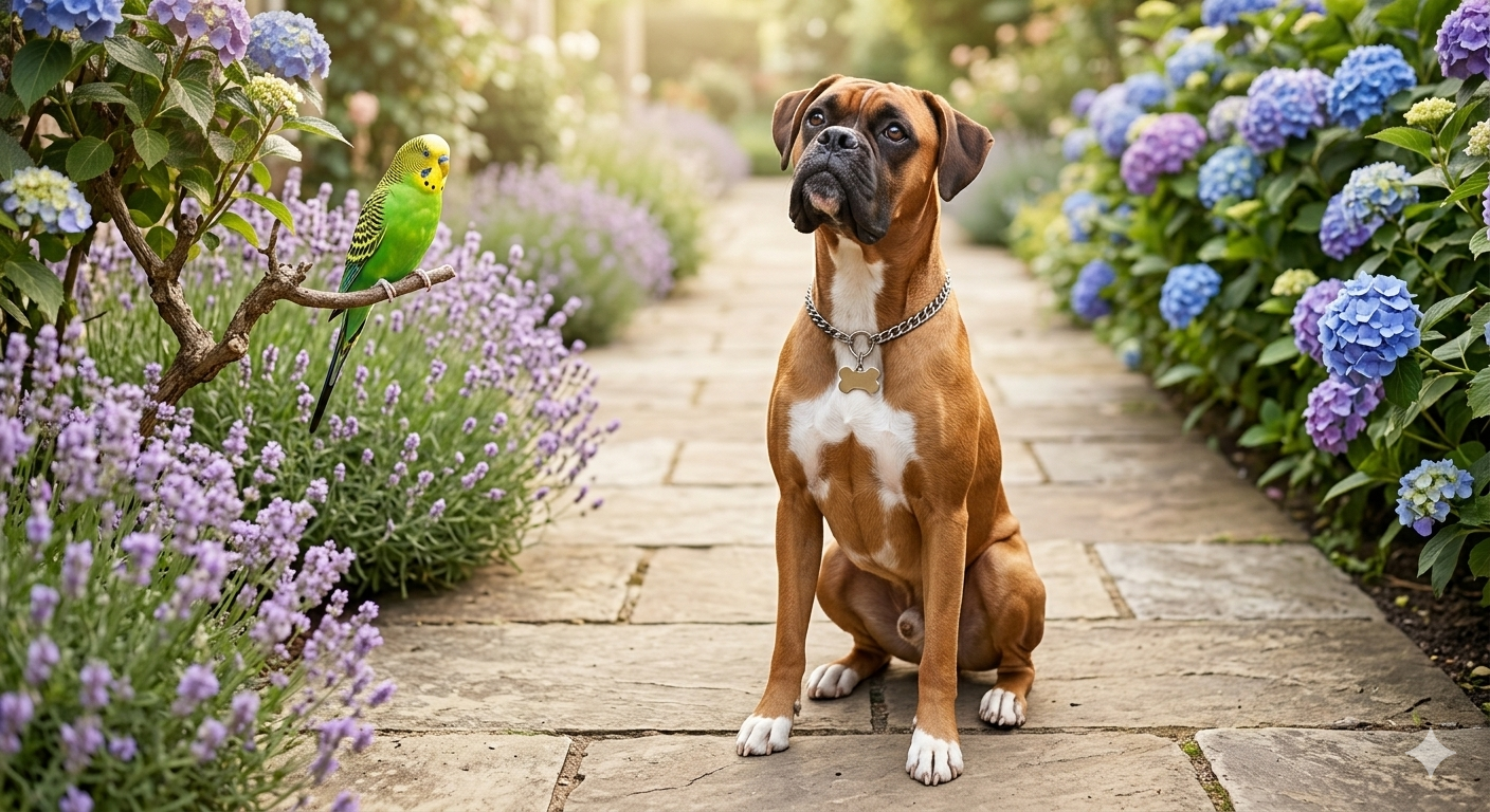 Mascotas en jardín